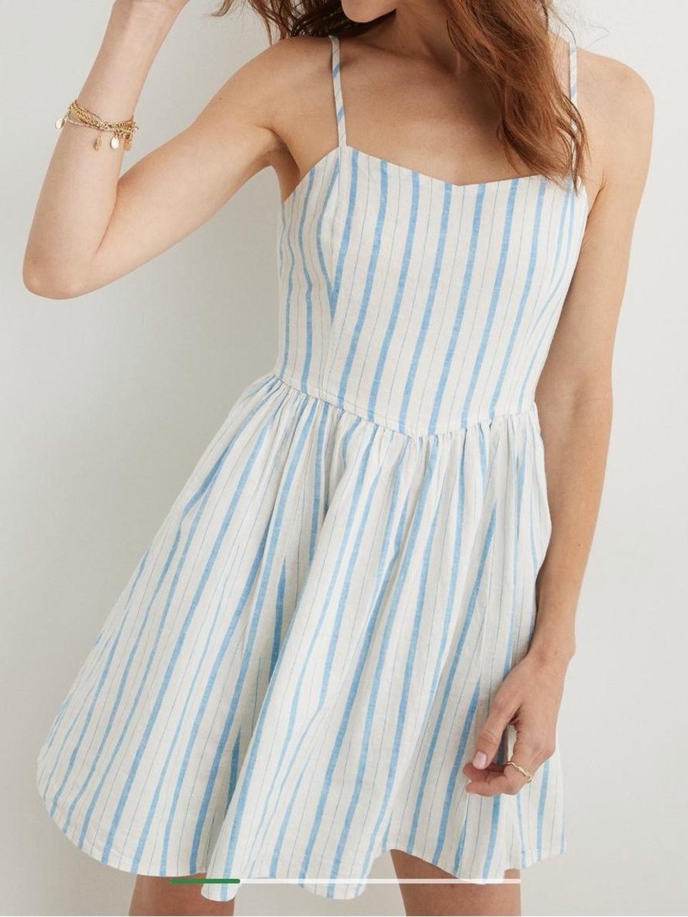 aerie Light Blue & White Striped Spaghetti Strap Mini Dress